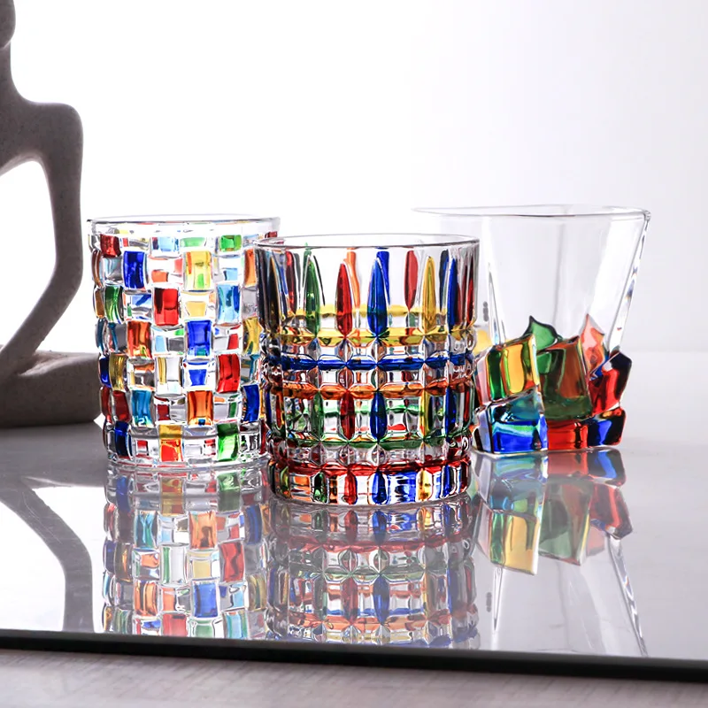 

2022 Creative Hand Painted Whisky Glass Stripe Woven Glass Water Cup Juice Cup Crystal Beer Cup Italian Style Wine Glass