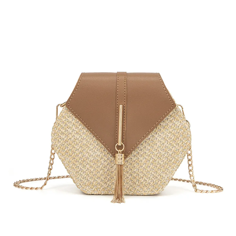 2024 Новинка! Женская маленькая соломенная сумка. Шикарная ромбовидная цепочка.