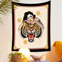 woman tiger tapestry wall hanging sexy tattoo girl tapestries modern art aesthetic room decor bedroom sofa blanket yoga mat new