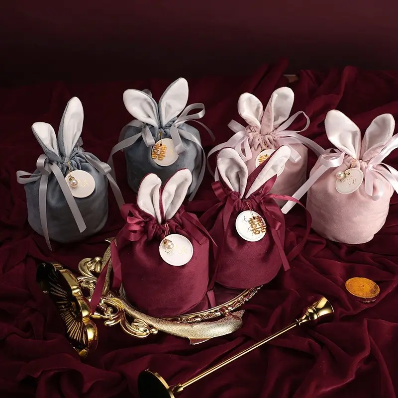 

Easter Rabbit Ears Velvet Gift Bag Packaging Candy Chocolate Bag Jewelry Organizer Sweet Moment Wedding Party Favors Pouches