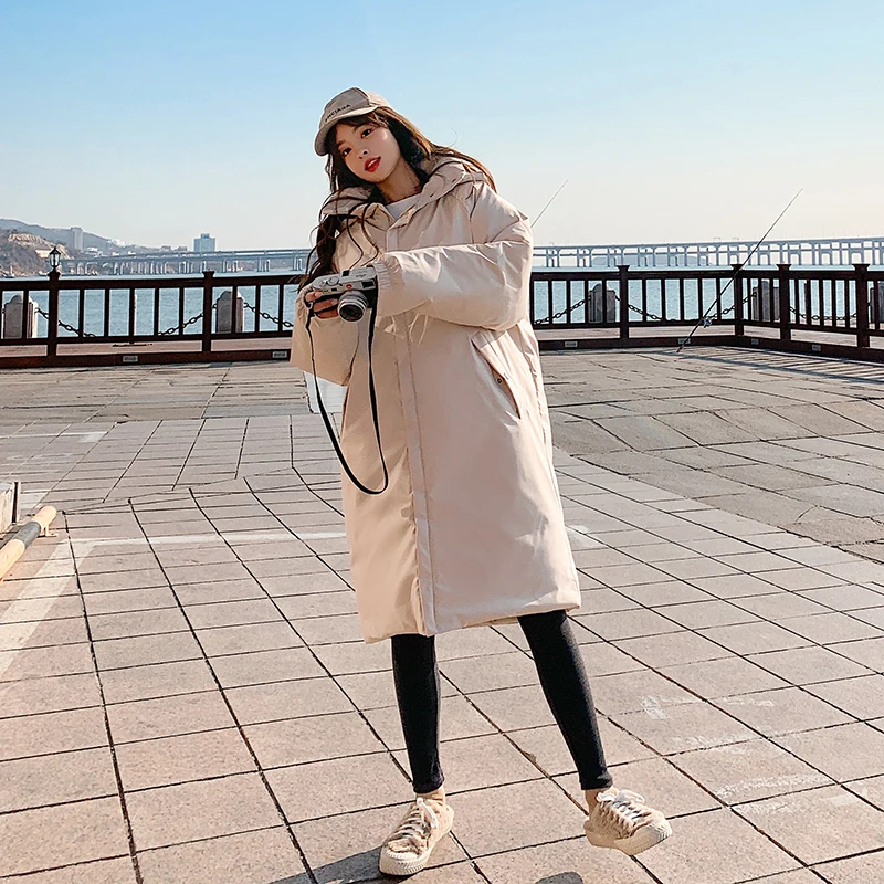 Long Parkas Cotton Padded Solid Casual Ladies Overcoat Women's Casual Winter Thick Jackets Hooded Zipper Warm Coats 2021 Trench