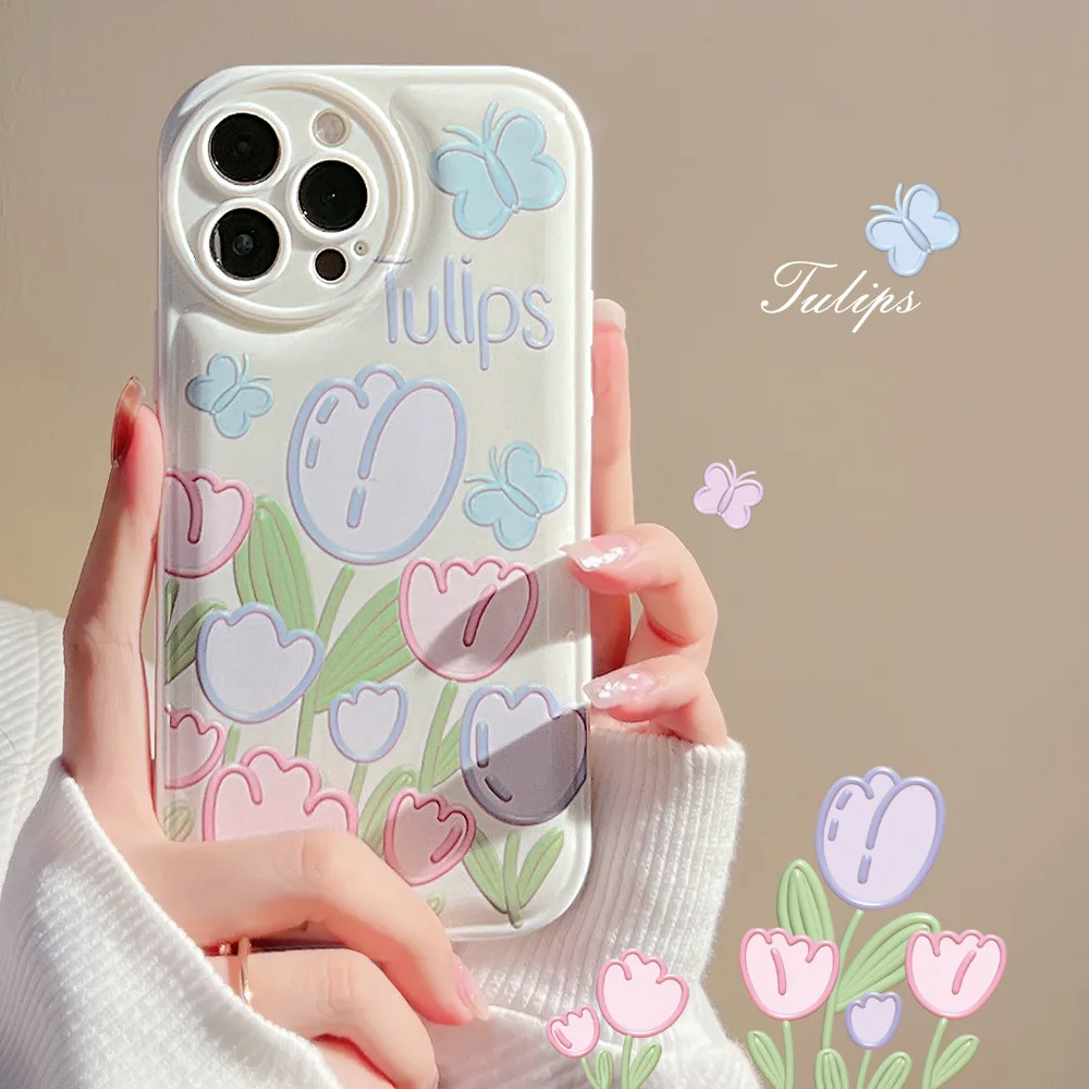 

Painted ins Wind White Cream Tulip Phone Case For iphone 14 13 12 11 Pro Max X XR XSMAX 7 8 Plus SE TPU Case Cover new products