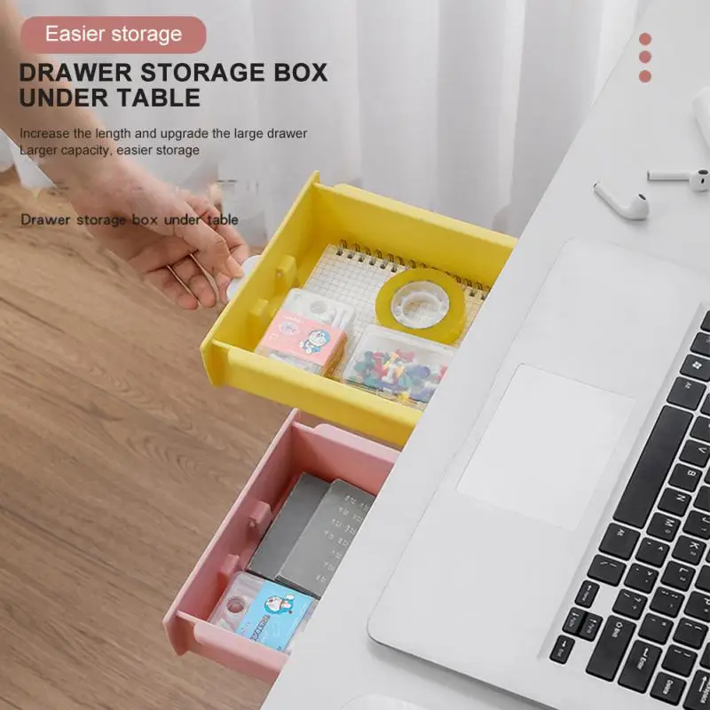 

Under The Desk Drawer Storage Box Office Desk Small Drawer Self-adhesive Dormitory Stationery Case Drawer Pencil Tray