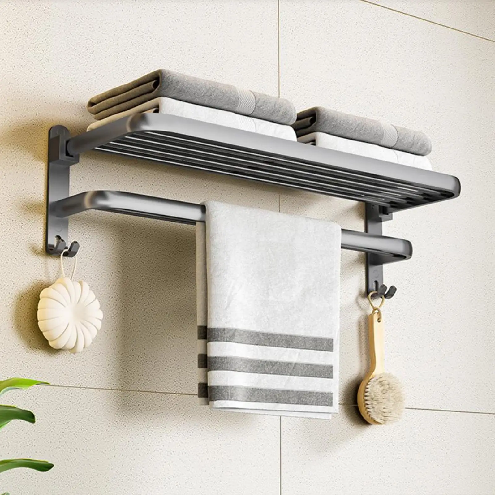 

Wall Mount Bathroom Towel Rack Rustproof Towel Bar Shower Shelf for Balcony