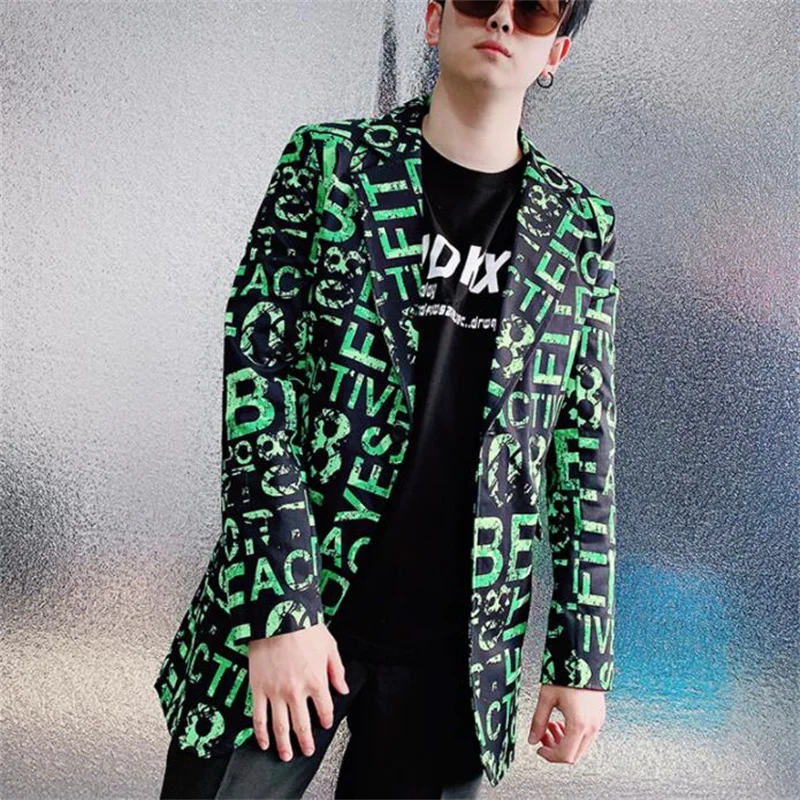 

Retro Printing Suit Mens Blazer Jackets Visual Long-Sleeved Hipster Nightclub Casual Vestidos De Novia Einteiler Ropa Formal Ho