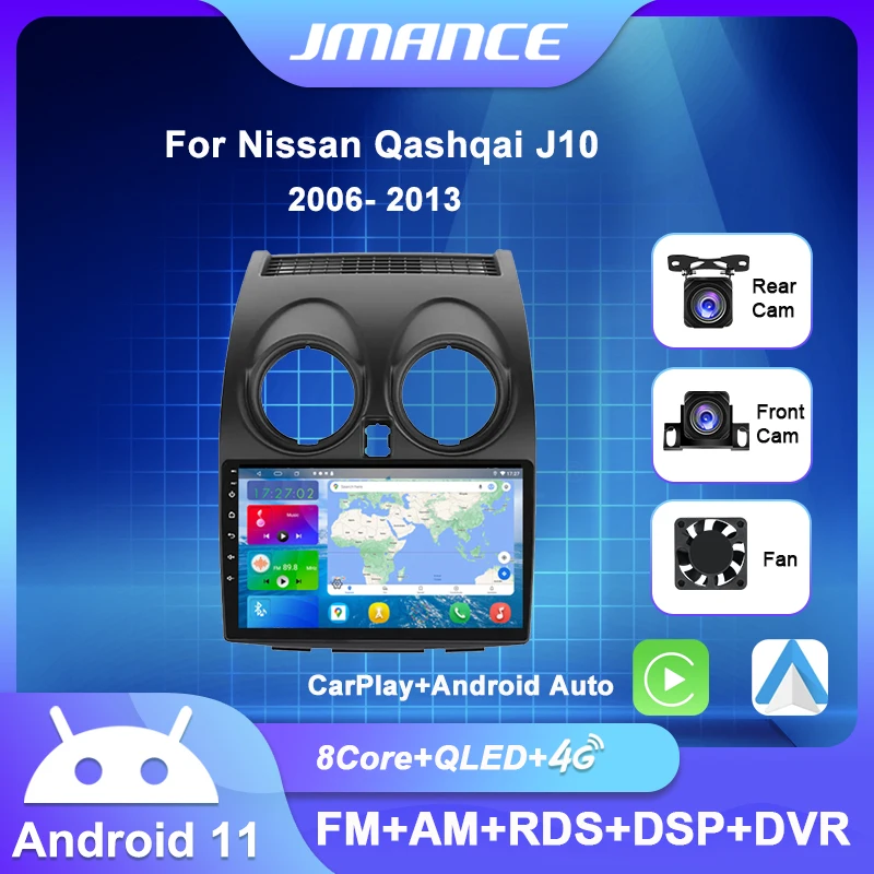 

JMANCE For Nissan Qashqai J10 2006 - 2013 Car Radio Stereo Multimedia Video Player Navigation GPS Apple Carplay Android Auto