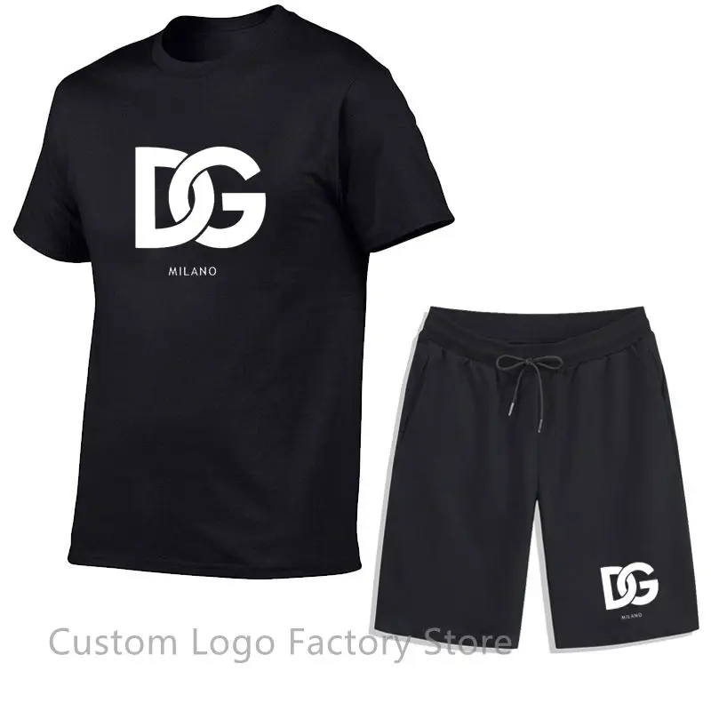 Men's Cotton Sports Suits T Shirt Short Brand Print Man Summer Tracksuit Casual Short Sleeve Tops + Short Pants Sets Streetwear