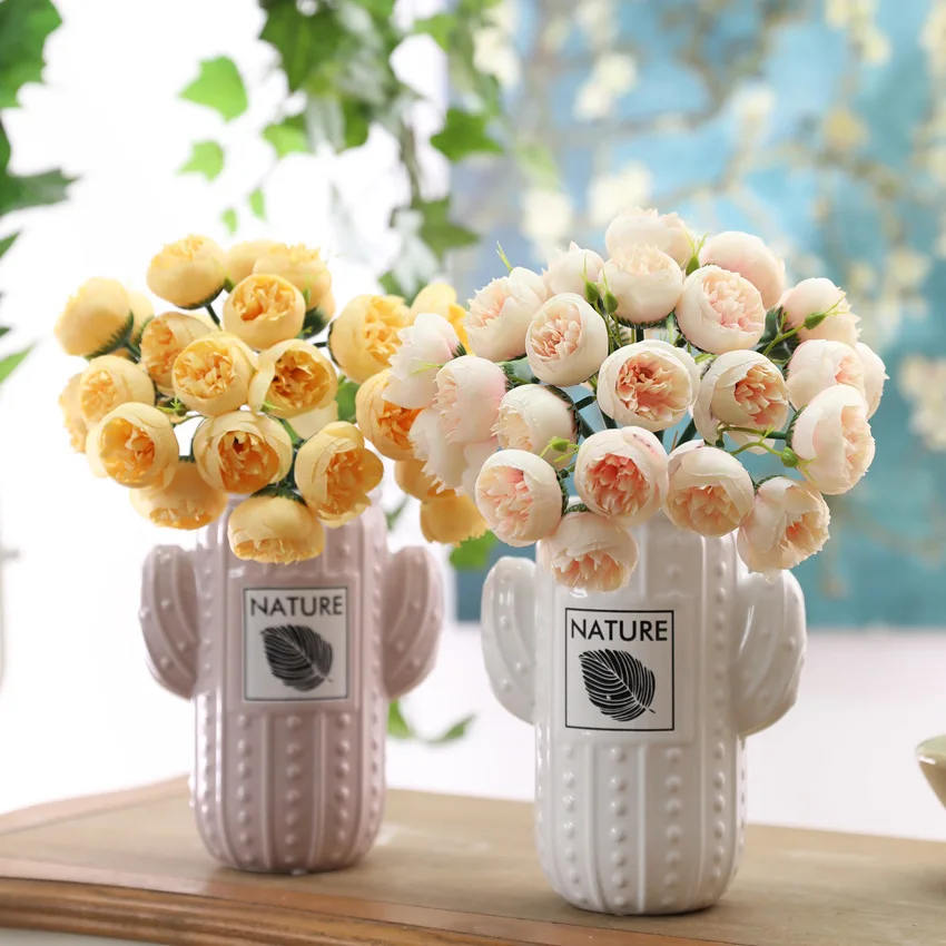 

27Heas Artificial Flower Fake Peony Silk Rose Bouquet Plastic Realistic White Flowers for Party Wedding Bridal Baby Shower Decor