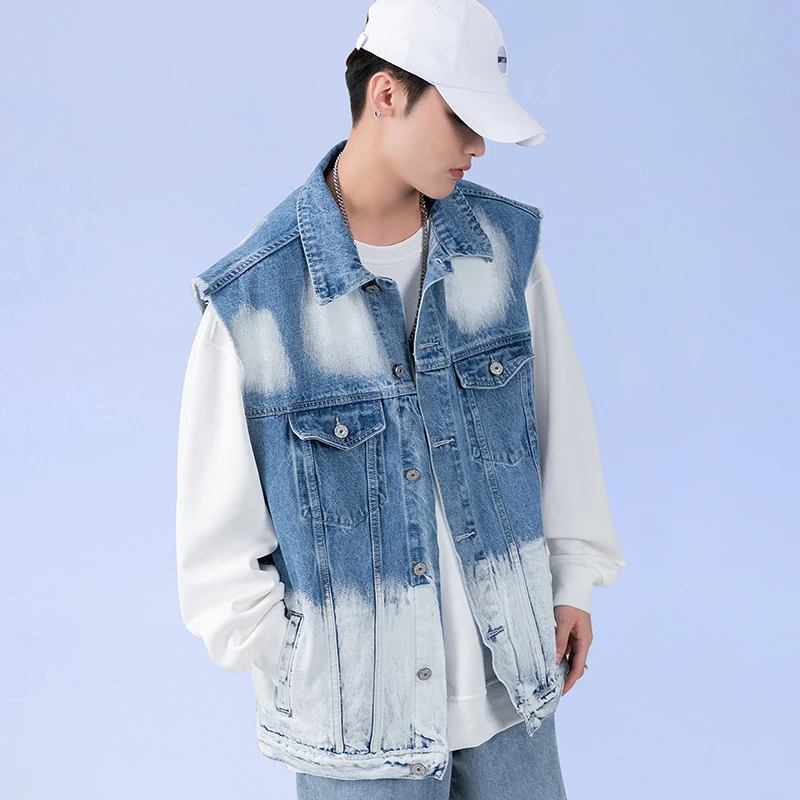 

New Autumn Men's Oversize Washed Denim Vest Streetwear Korean Fashion All-match Casual Jeans Vest Male Brand Loose Clothes