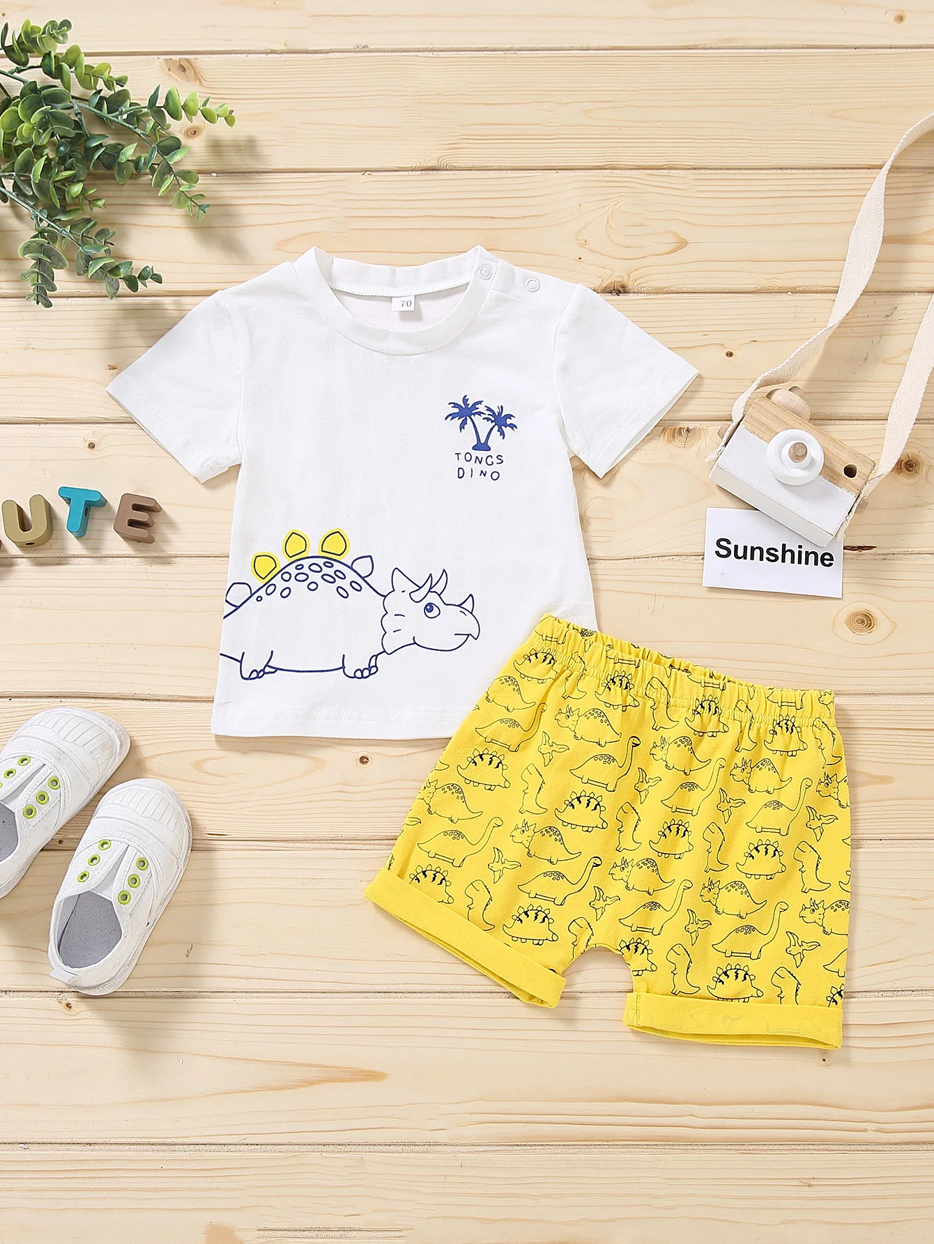 

2 Pcs Baby Boys Clothing Sets Newborn Summer Outfits Baby Cartoon Round Neck short sleeve top+ Shorts