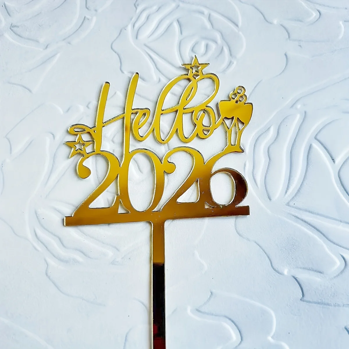 Золотые акриловые топперы для торта Hello 2026  MJCakedecor