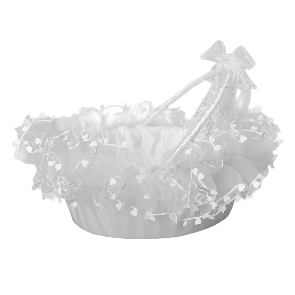 

Lace Wedding Basket Decorative Flower Basket Beautiful Pearls Chain Basket