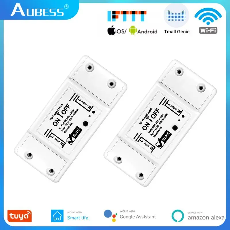 Релейный модуль Aubess Tuya, wi-fi переключатель для автоматизации умного дома, 10 А, для автоматизации «сделай сам», выключатель, для Alexa Google Assistant ZigBee