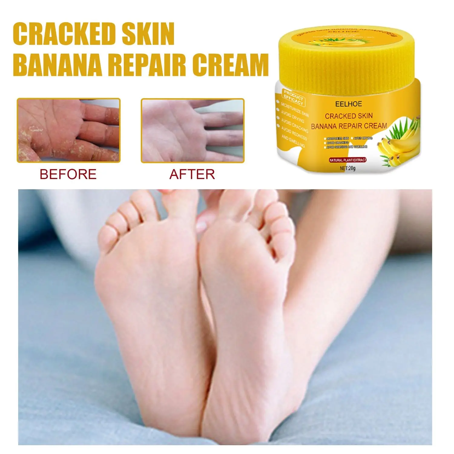 

1 Box 20g Natural Banana Oil Anti-Drying Crack Foot Cream Heel Cracked Repair Cream Removal Dead Skin Hand Feet Care Effective