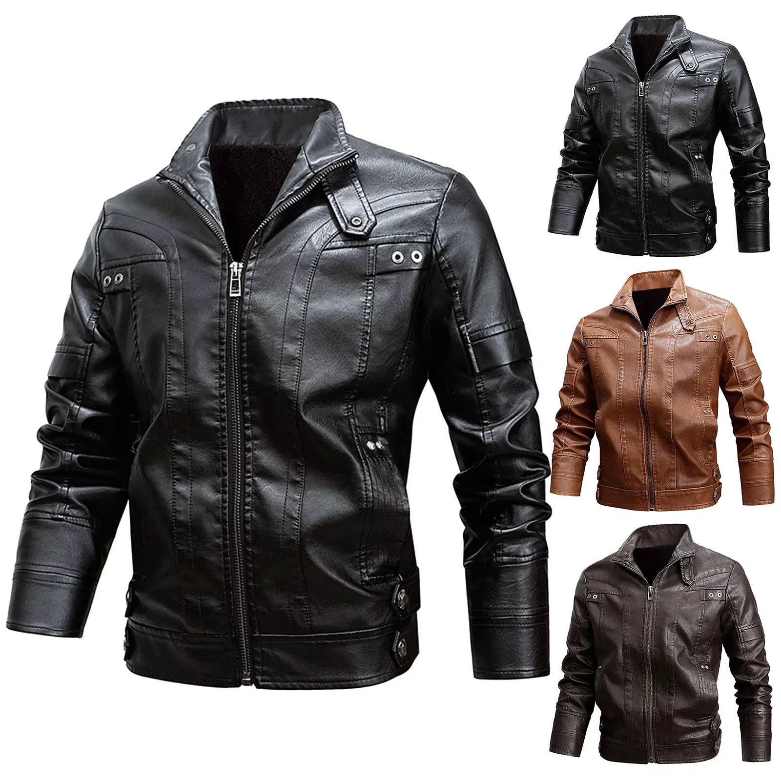 

NEW IN Men Autumn And Winter Fashion Solid Color Pocket Thick Coat Leather Jacket Blouse Leather Jacket Fashion Men