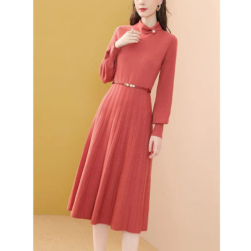 

Spring Women Knitted Sweater Dress Female Fashion Midi Length Dress Ladies Long Sleeve Bodycon Slim Waist Vestido Dresses G188