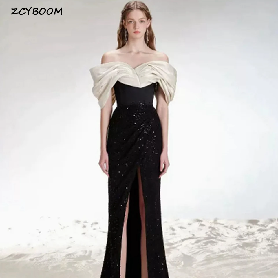 

Элегантное вечернее платье без бретелек с открытыми плечами, блестками, в пол, с юбкой-годе, с Боковым Разрезом, на молнии, индивидуальный по...