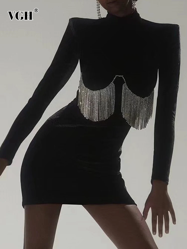 

Женское лоскутное платье с кисточками VGH, элегантное платье мини с круглым вырезом и длинным рукавом, осенняя одежда