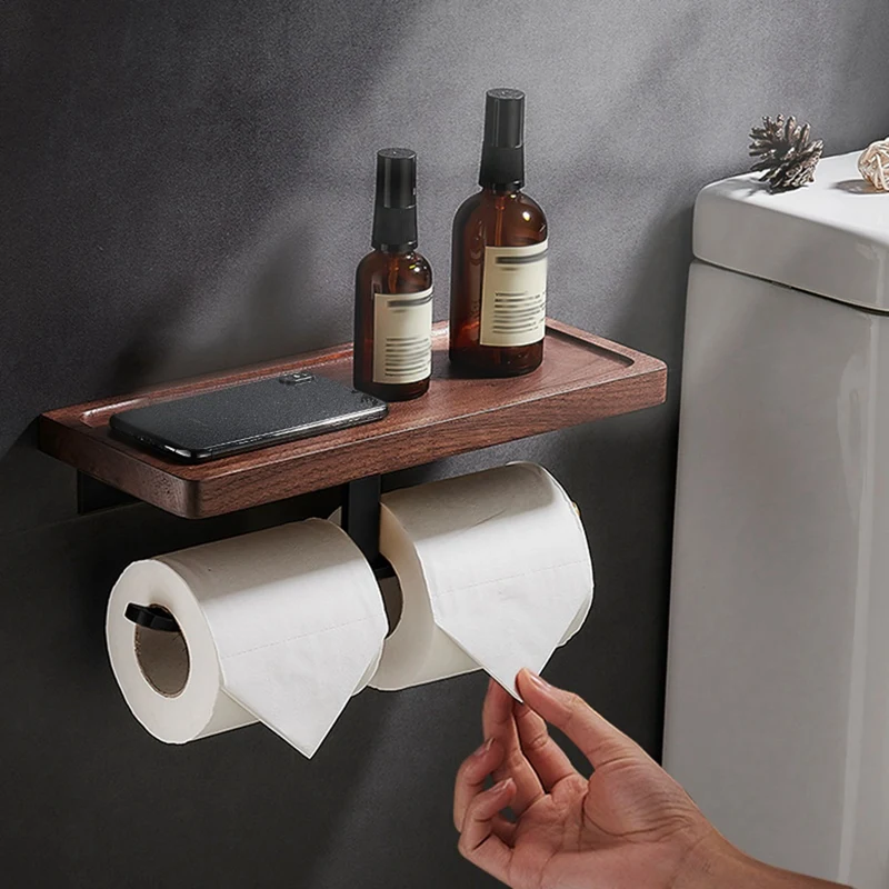 

Walnut Paper Holder Bathroom Shelf Shampoo Toilet Holder Kitchen Shelf Phone Rack Bathroom Accessories