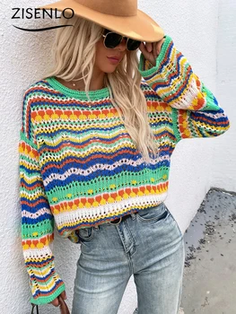 New Stitched Sweater Casual Round Neck Stripe Sweater Sweater Women Oversized Sweater Pullover Women's Sweater Long Sleeve Top