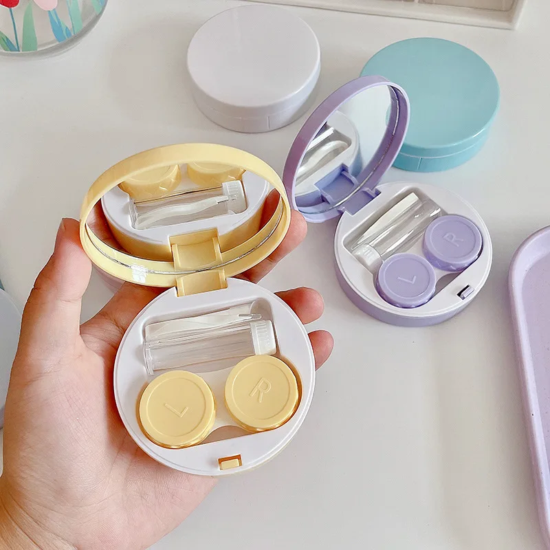 

Cute Solid Color Contact Colored Lenses Case Travel Kit Box Gift Women Round Contact Lens Case Holder Tweezer Lens Container