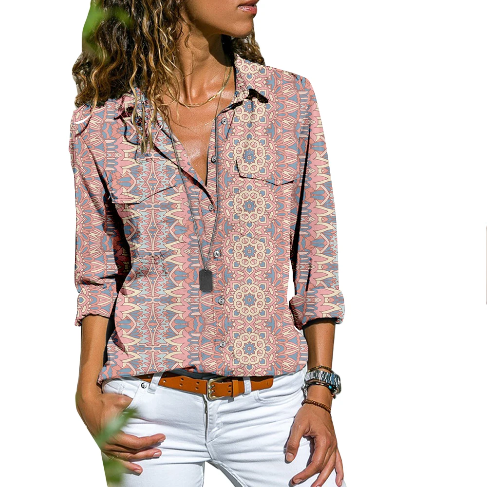 

Women's New Button Boho Style Three Quarter Sleeve Shirts Summer Casual Tops