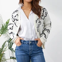 women fashion dinosaur print long sleeve loose knitted cardigan with buttons autumn casual outfit tops