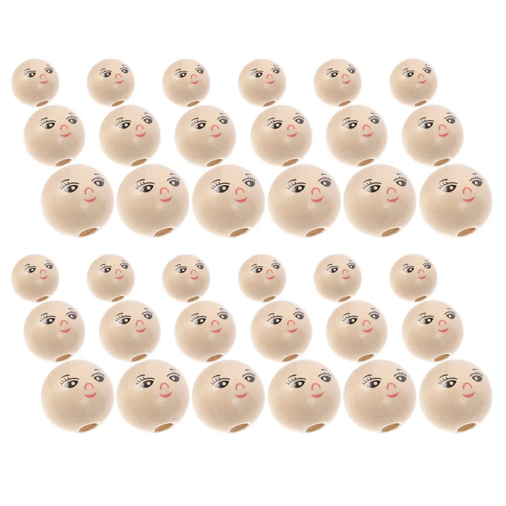 

150Pcs Smile Face Wooden Spacer Beads Head Spacer Beads Christmas Snowman Making Beads