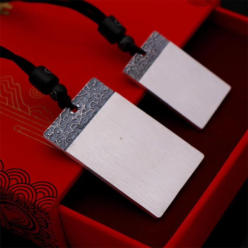 

Auspicious Clouds Pendant For Men Jewelry National Style Rectangle Necklace Male Blessing Amulet Sweater Chain Accessories