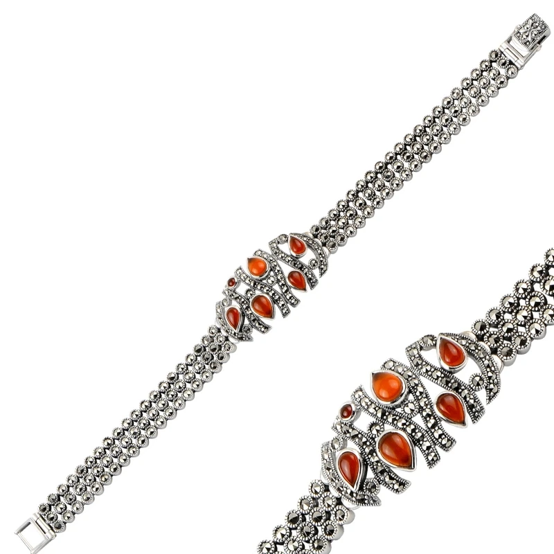 

Silver 925 Sterling Marcasite & Natural Stone Bracelet