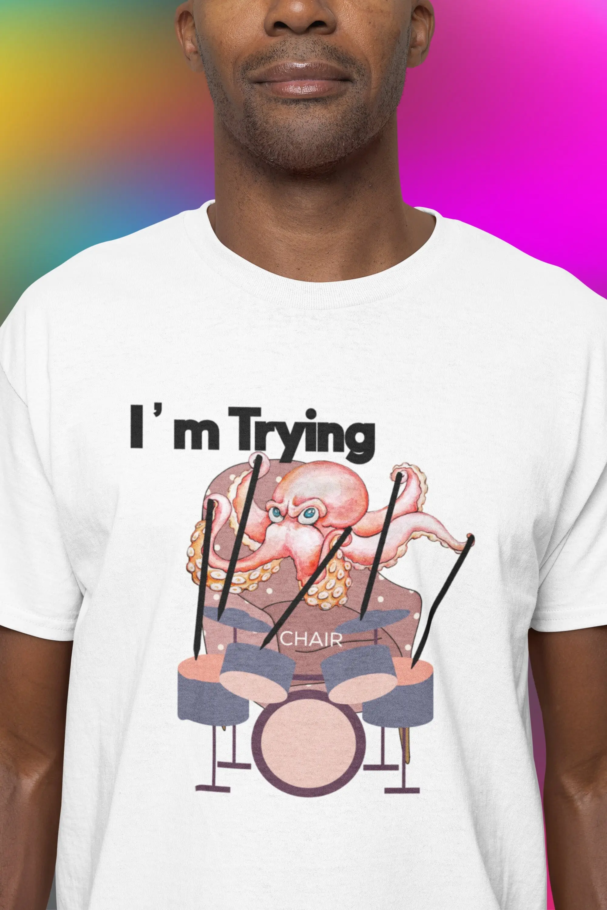 Мужская футболка с изображением осьминога играющего на барабанах барабанщика