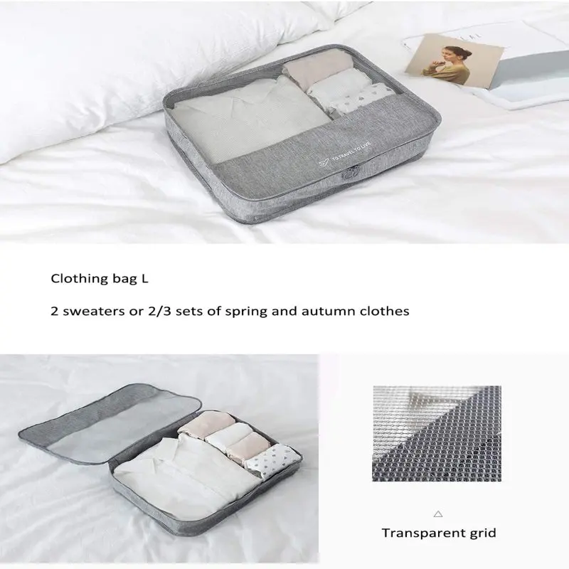 Travel Storage Bag / 7 pcs Set Luggage Organizer Packing Cubes,Compression Pouch （Black）