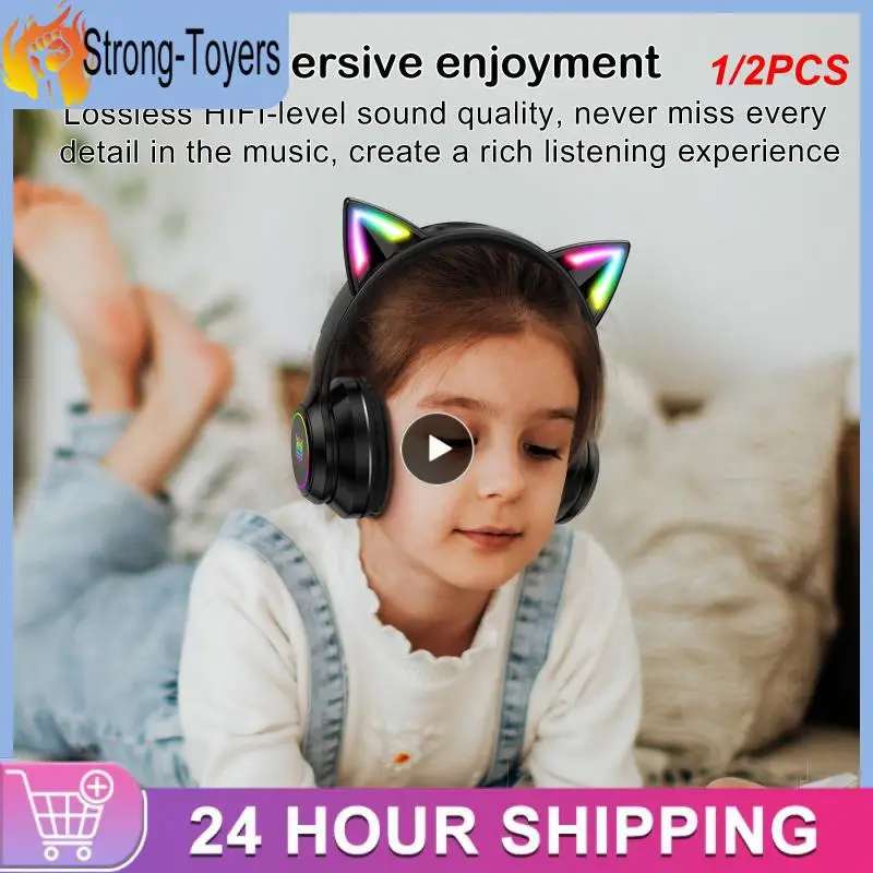 

1/2PCS K9 Cat Ear Headphones with RGB LED Light Flexible Mic Gaming Headset 7.1 Surround Computer Earphones for PC Gamer