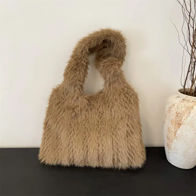 Женская плюшевая сумка через плечо большая вместительная модная меховая