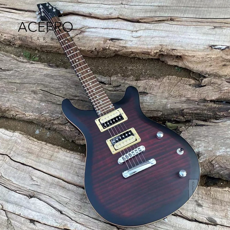 

In Stock Electric Guitar 24 Frets Satin Finish Red Color Flamed Maple Top Chrome Hardware Guitarra Free Shipping