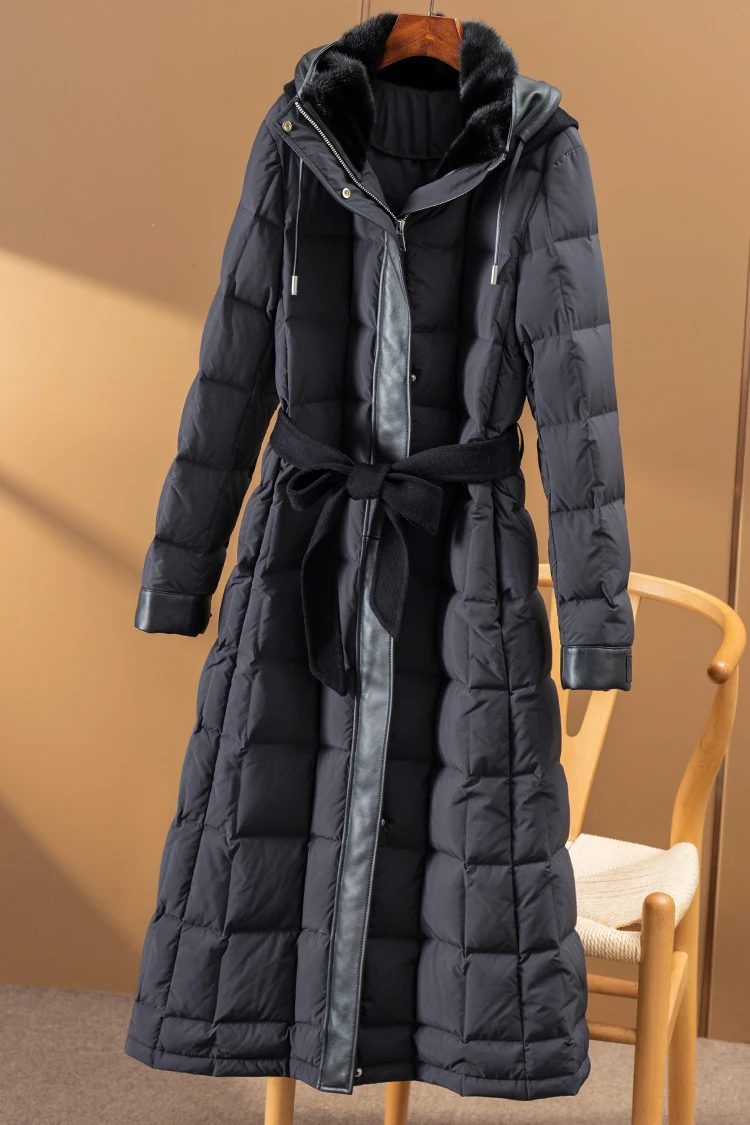 Luxury High Quality 95% White Goose Down Casaco Feminino Inverno 2022 Patchwork Mink Sheepskin Long Coat Women Hooded Jackets