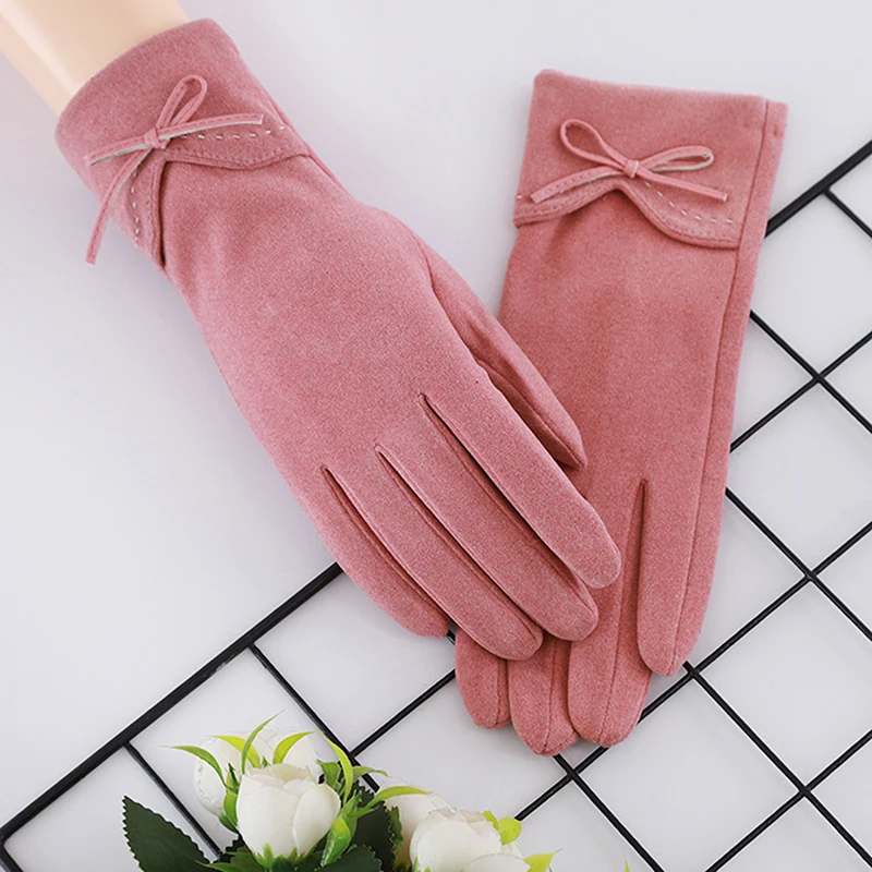 

Autumn Winter New Women Keep Warm Touch Screen Thin Fleece Windproof Elasticity Gloves Elegant Female Retouch Bowknot Simple