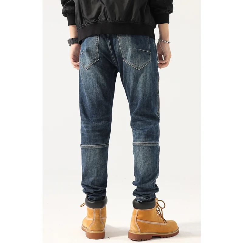 Streetwear Men Slim Fit Straight Tube Tide Brand Men's Trousers Warm Pants In Autumn and Winter Stretch Blue Jeans Female 2022