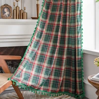 bay window curtain semi shading for kitchen living room bedroom home decoration curtain american plaid yarn dyed cotton linen