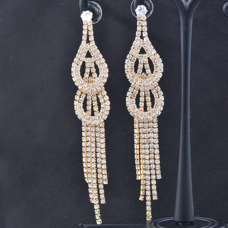 

Женские свадебные серьги с длинной кисточкой SINLEERY, золотистые серьги невесты с полным цирконием, ювелирные изделия ZD1 SSB, разные стили