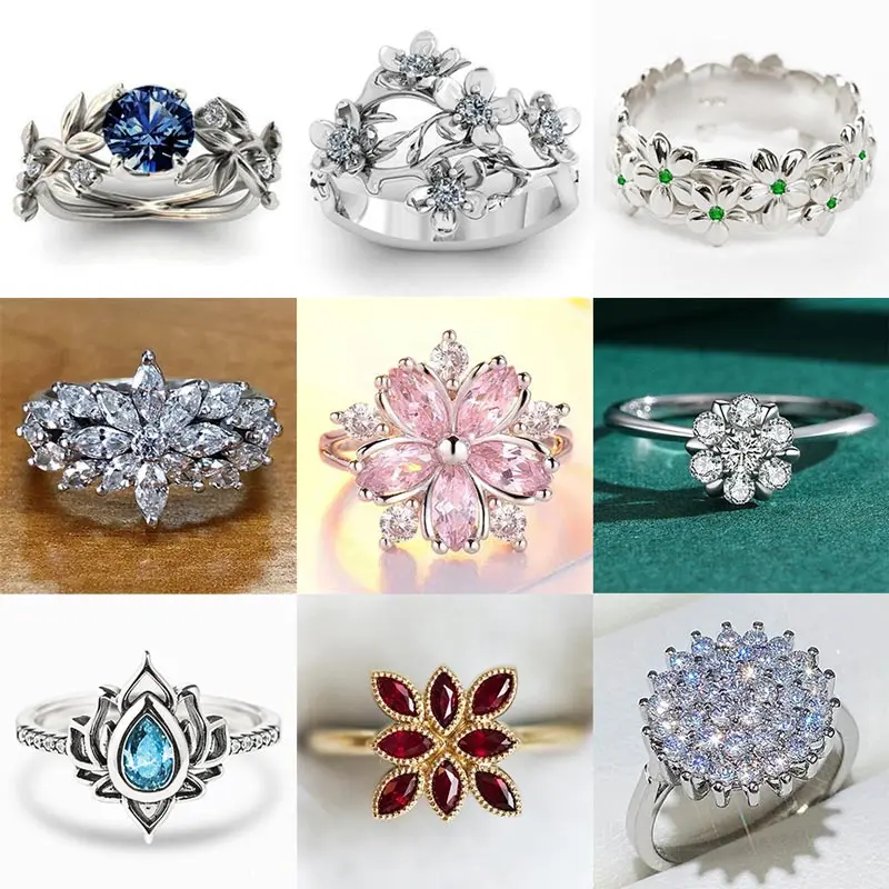 

Pink Crystal Engagement Rings for Women Aesthetic Flower Women's Marriage Ring Silver Finger Ring Wedding Jewelry Dropshipping