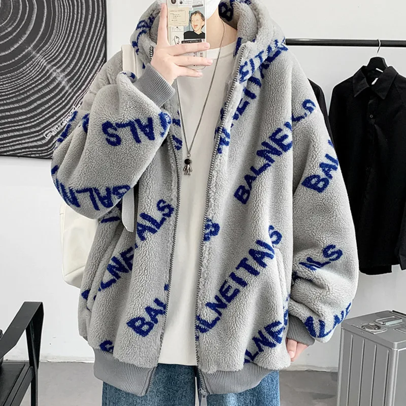 

Hybskr Winter Letter Graphic Men Hooded Parka Oversized Warm Thicken Casual Coats Korean Style Streetwear Male Padded Jackets