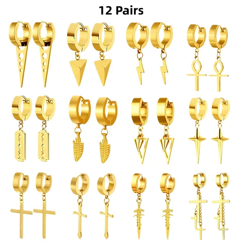 Серьги-кольца CHIEGEEY Панк-крест из нержавеющей стали