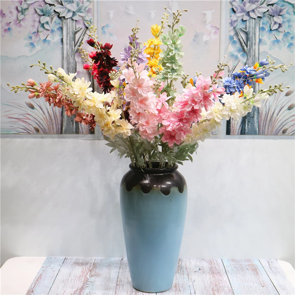 

5pcs/pack 86cm Long Artificial Flower Branch Delphinium Hyacinth Room Fake Flowers Decoration for Wedding Arrangement Materials