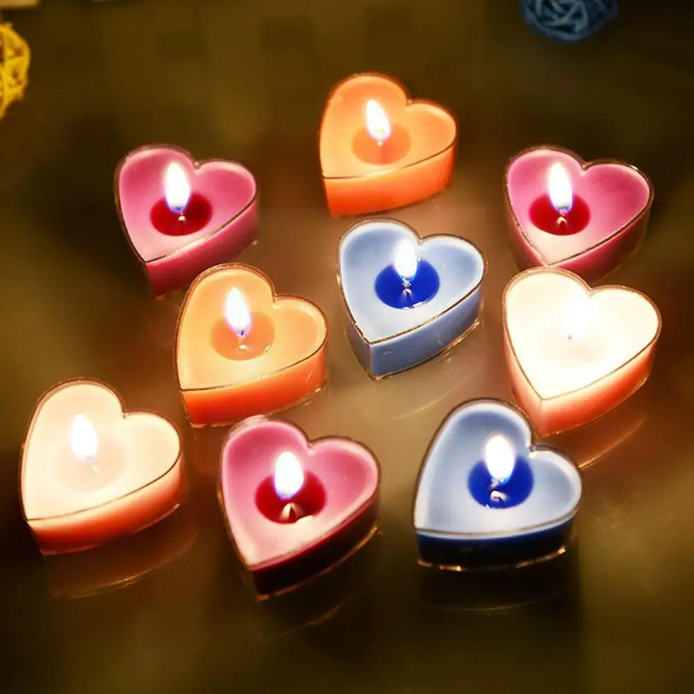

9pcs Creative Plastic Heart-shaped Candle Scented Romantic Birthday Scented Candle Candlelight Decoration Home Candles Dinn B5L6