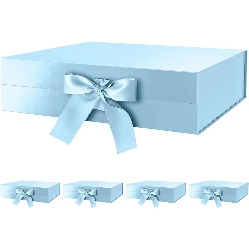 5 Large Gift Boxes With Ribbon, Baby Blue Gift Boxes With Lids Large, Luxury Gift Boxes For Presents