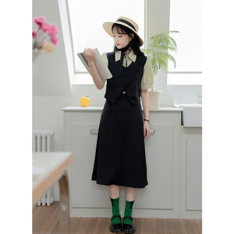 Французская Винтажная футболка из двух предметов женская одежда летняя для