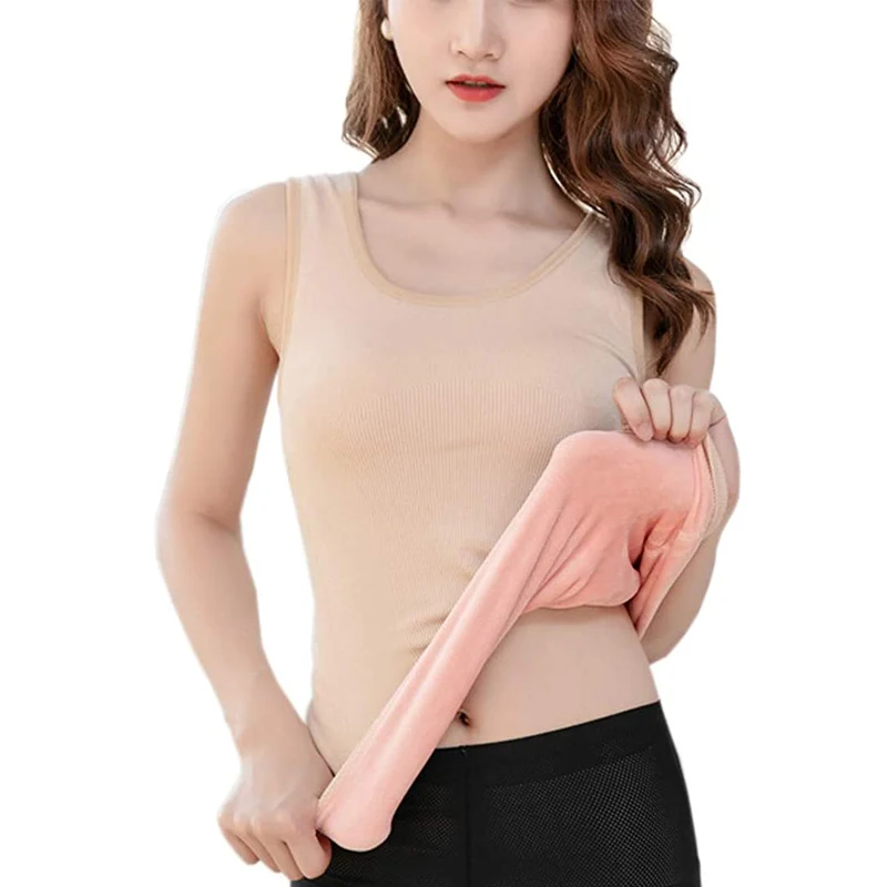 Womens Cotton Thermal Fleece Lined Underwear Tops Tank Warm Base Layer Vest  Sexy Winter Inner Wear Camisa Termica Mujer