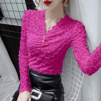 sexy v neck lace shirt solid color long sleeve women blouse blusas tops ropa de mujer spring autumn womens clothing j224