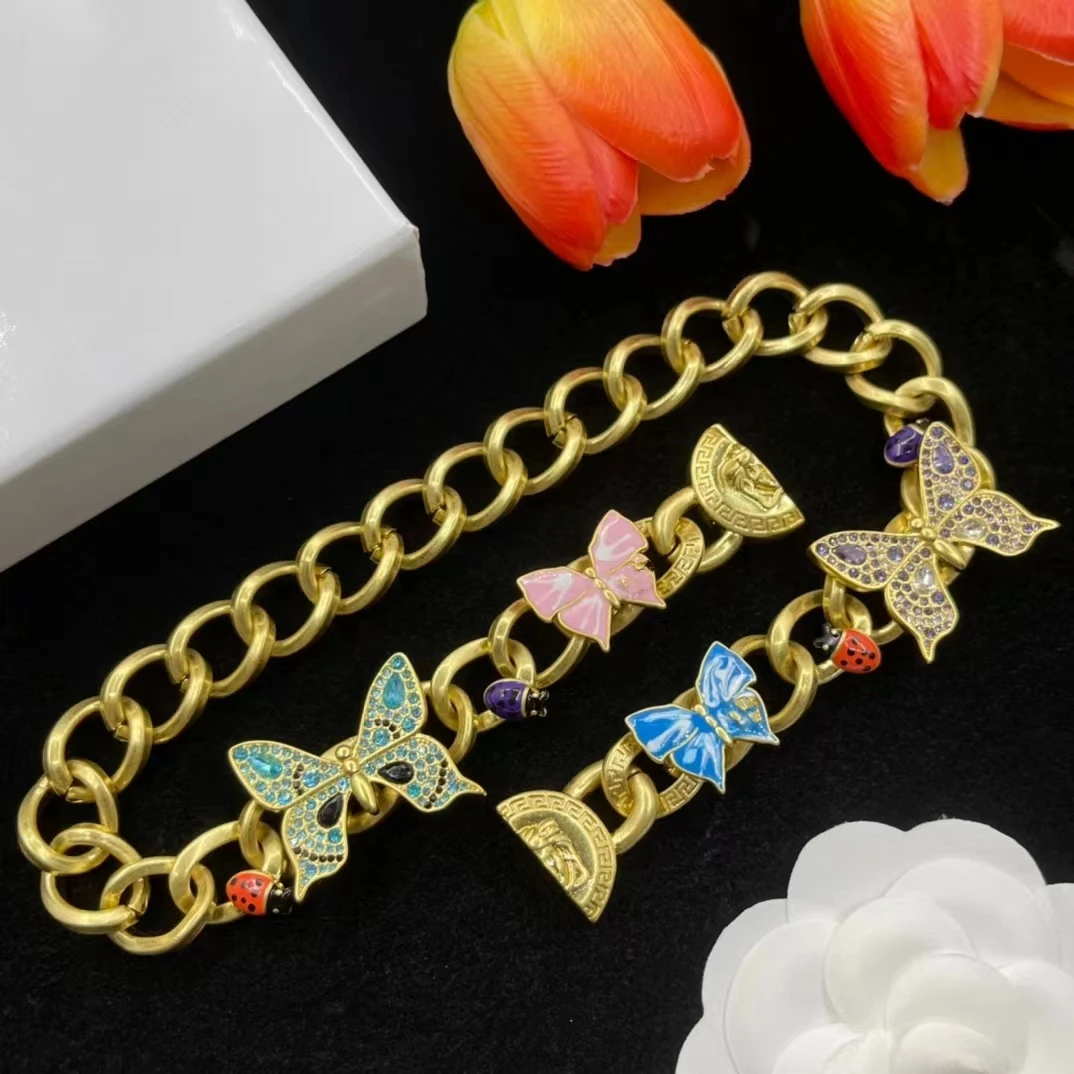 

Fashion Handmade Purple Butterfly Beetle Bracelet Women's Charm Sweet Animal Pendant Copper Plated Gold Inlaid Jewelry